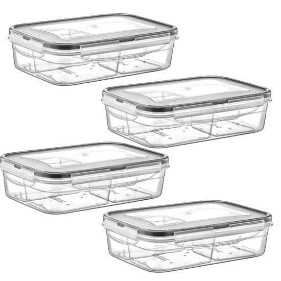 BUFFER® 4 Bölmeli Sızdırmaz Contalı Kilitli Kapaklı 1 Litre Erzak Saklama Kabı -LC520