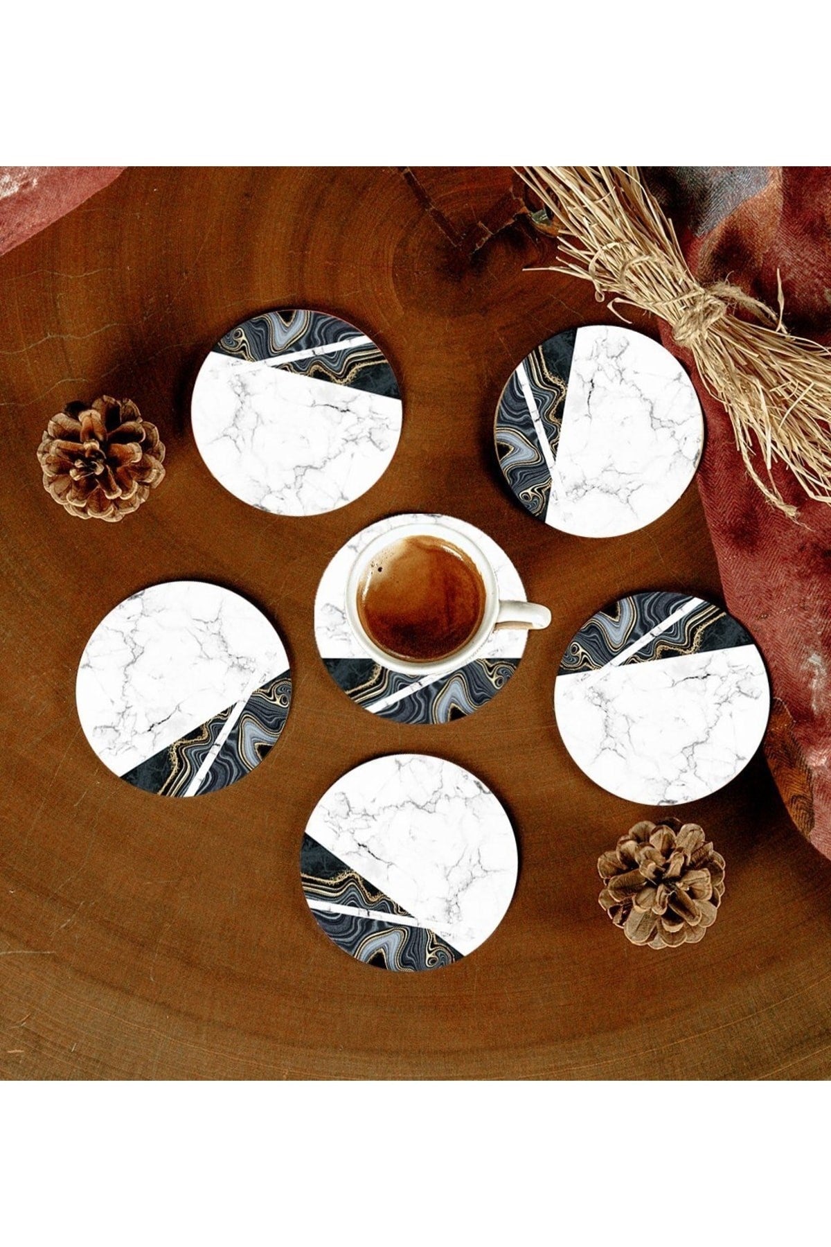 6 Adet Desenli Mdf Bardak Altlığı