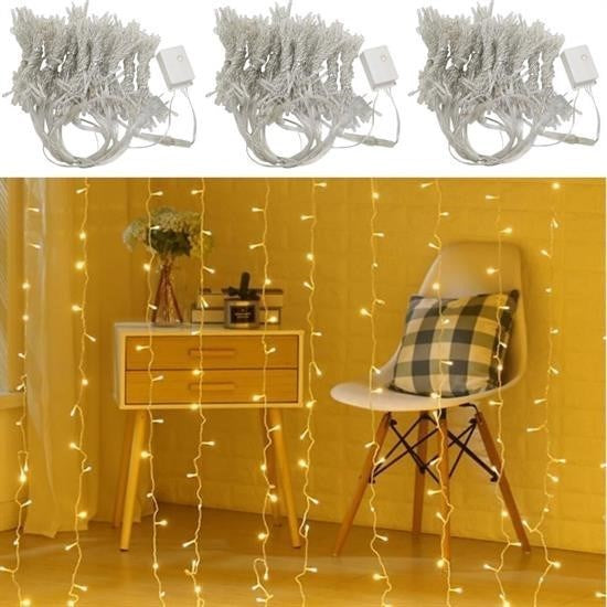 BUFFER® 8 Fonksiyonlu 200 Led 10 Saçak Şerit Led 2x2 Perde İp Led (Gün Işığı)