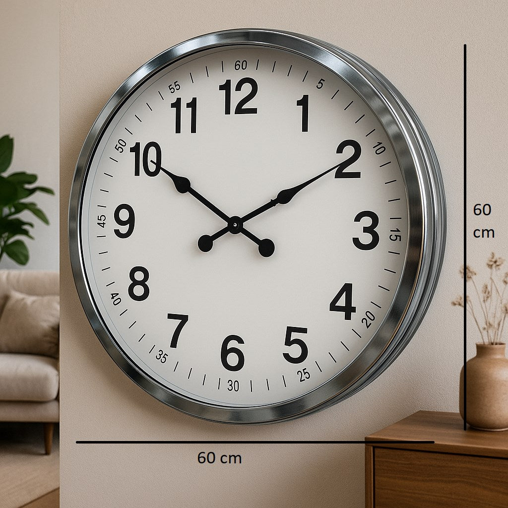 Zentime Krom Zarif 60 Cm Metal Duvar Saati