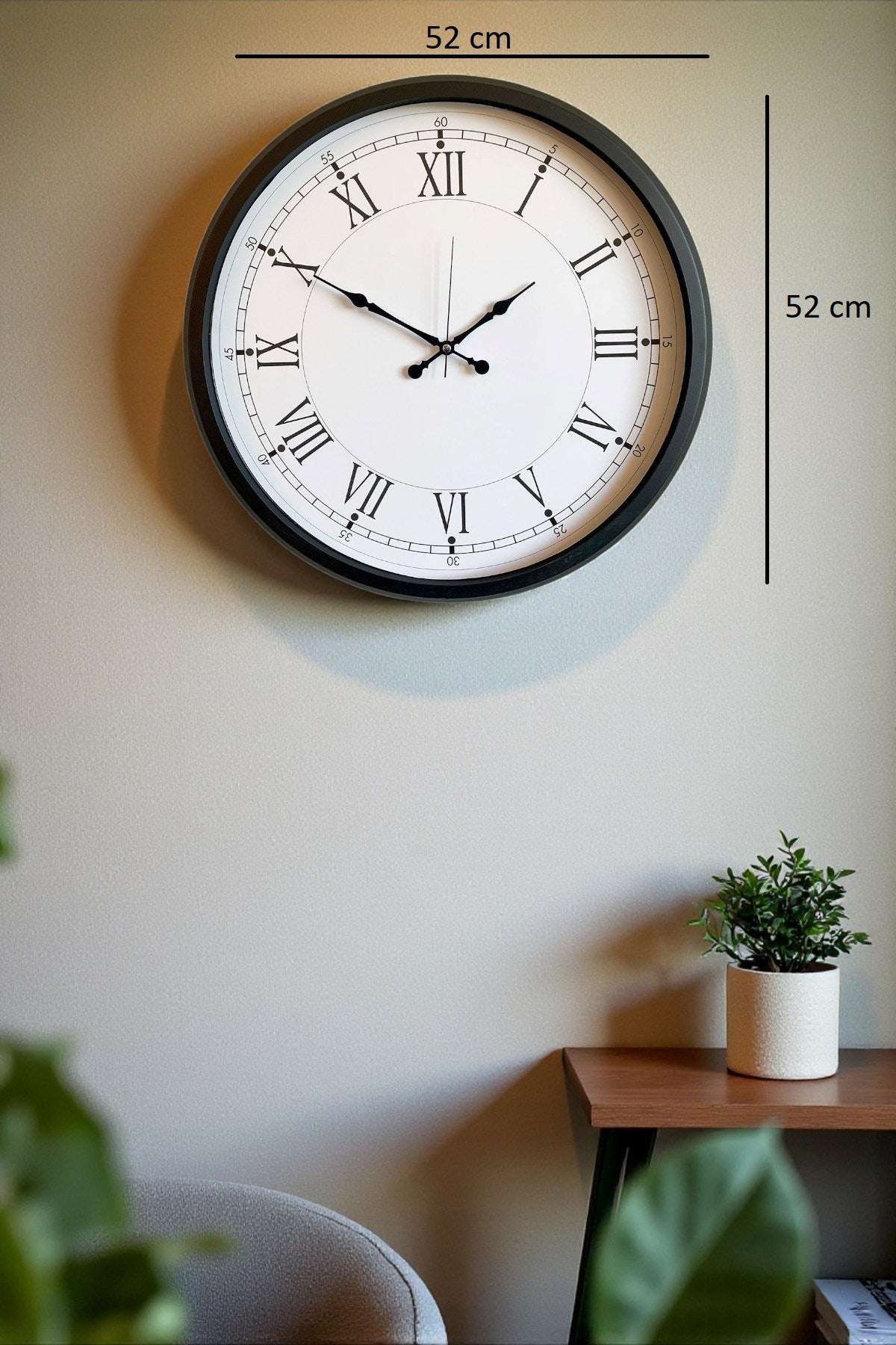 Zentime 52 Cm Siyah Modern Duvar Saati