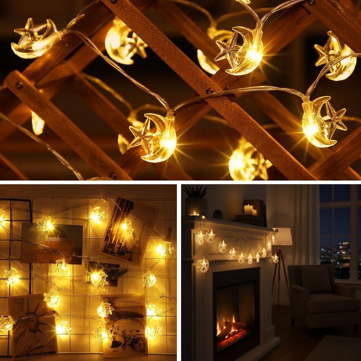 Hilal ve Yıldız Şekilli 3.5 Metre USB LED Işık – 20 LED’li Dekoratif Ramazan Dekorasyonu ve Ortam Aydınlatması