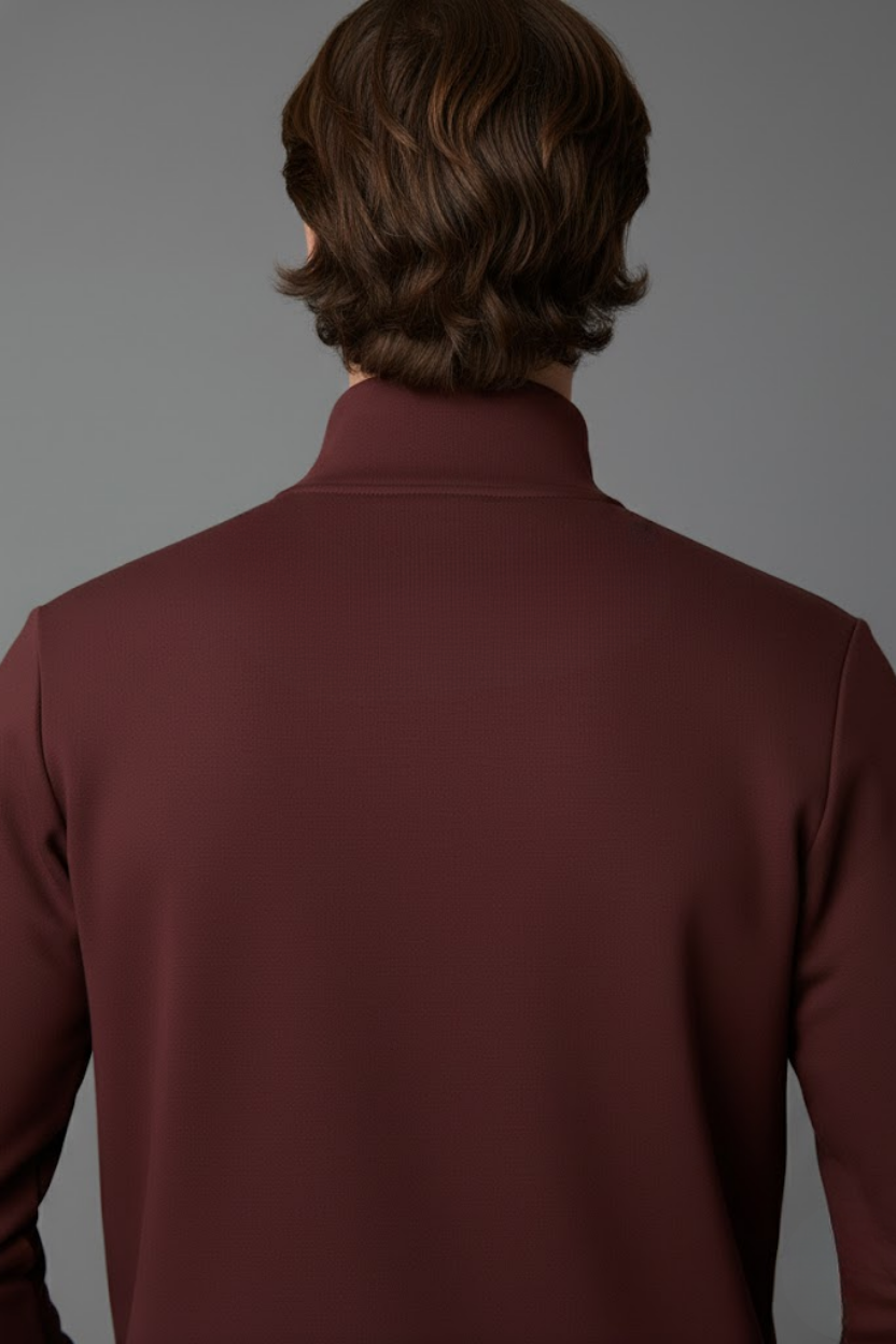 Unisex Kışlık Bordo Yarım Fermuarlı Dik Yaka 2 İplik Basic Sweatshirt