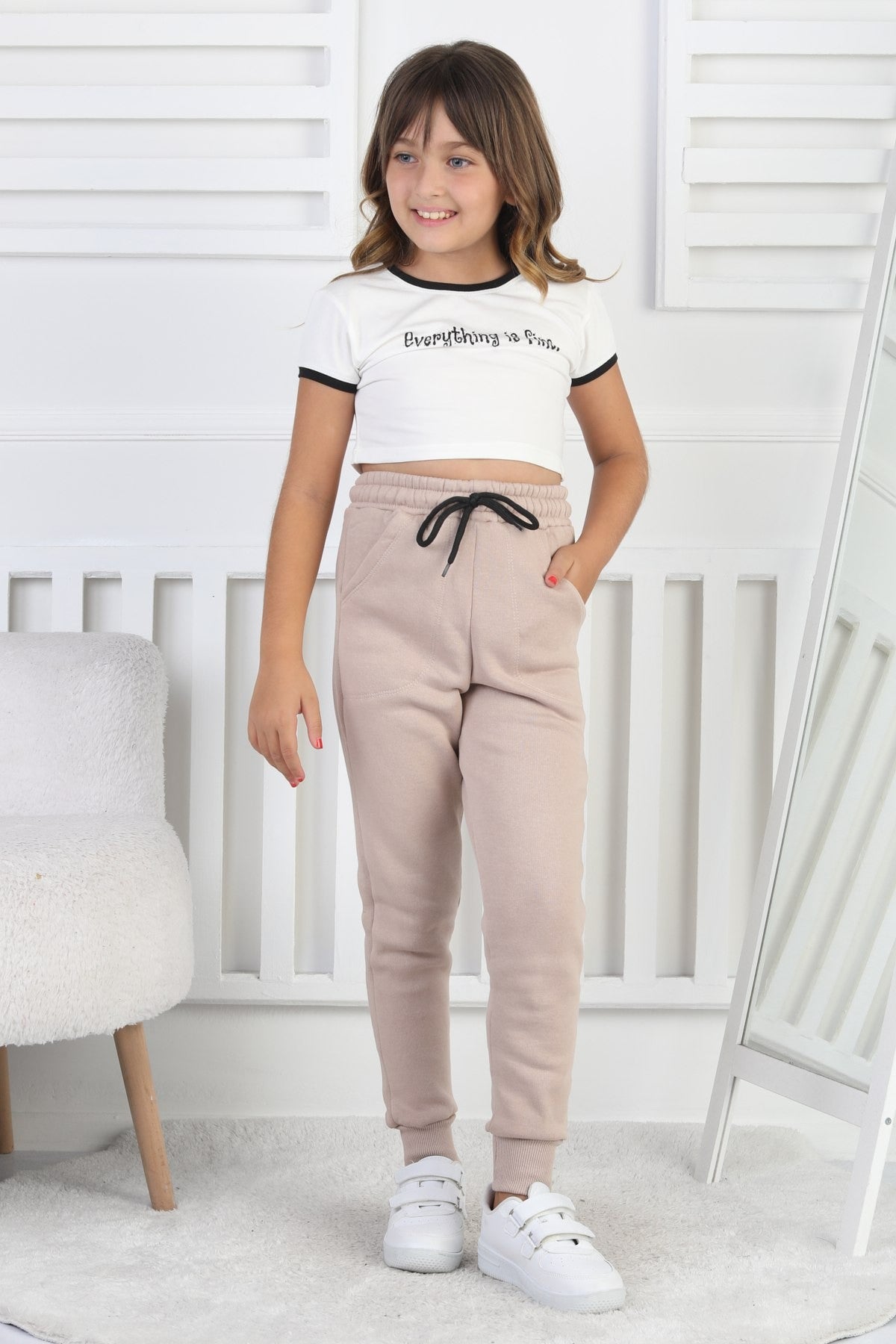 Şardonlu 3 İplik Düz Kız Çocuk Eşofman Altı