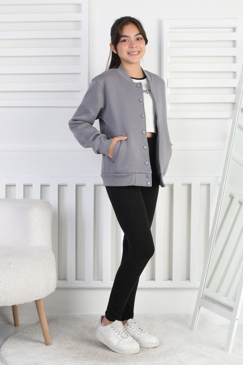 Şardonlu 3 İplik Çıtçıtlı Kız Çocuk Sweatshirt