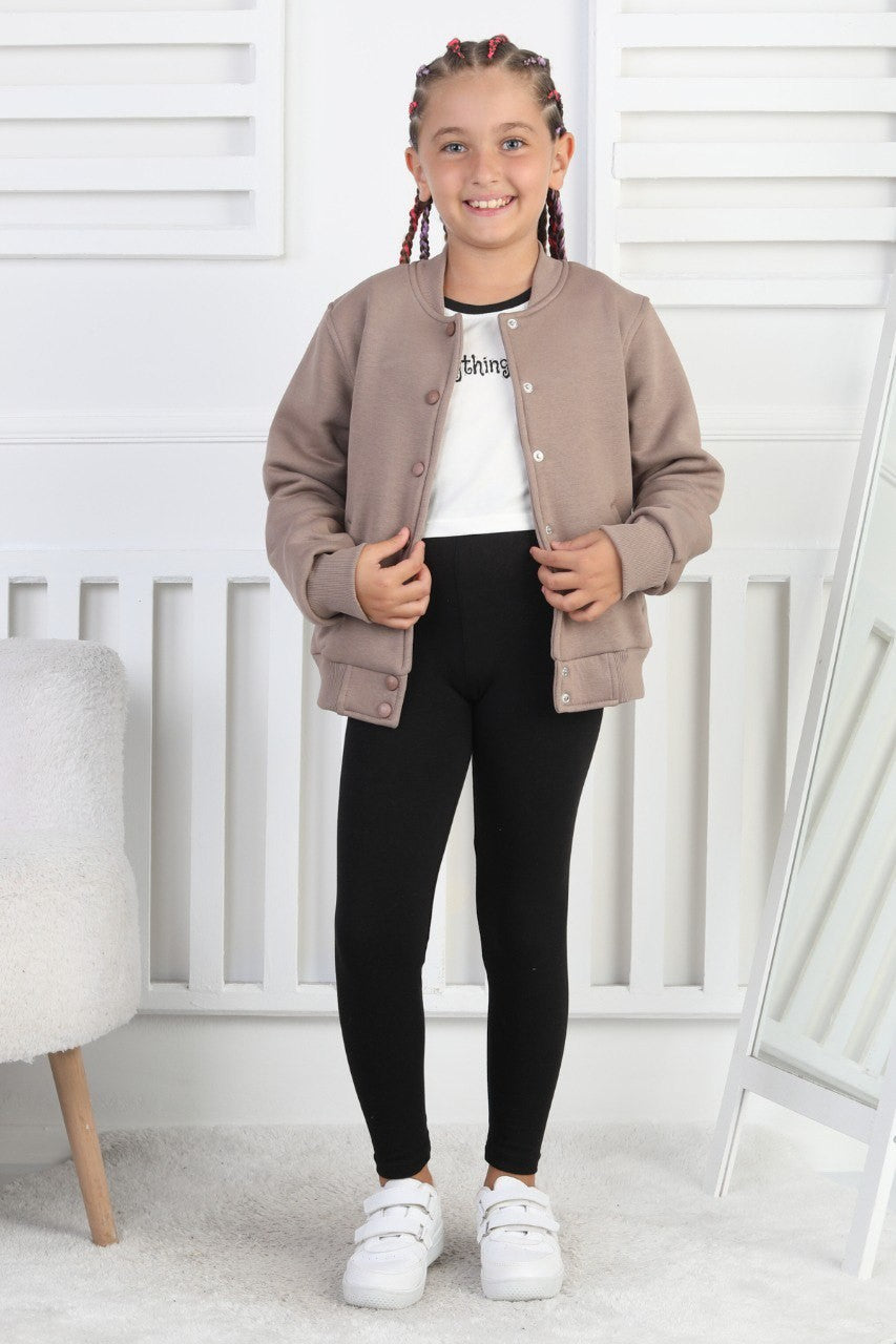 Şardonlu 3 İplik Çıtçıtlı Kız Çocuk Sweatshirt