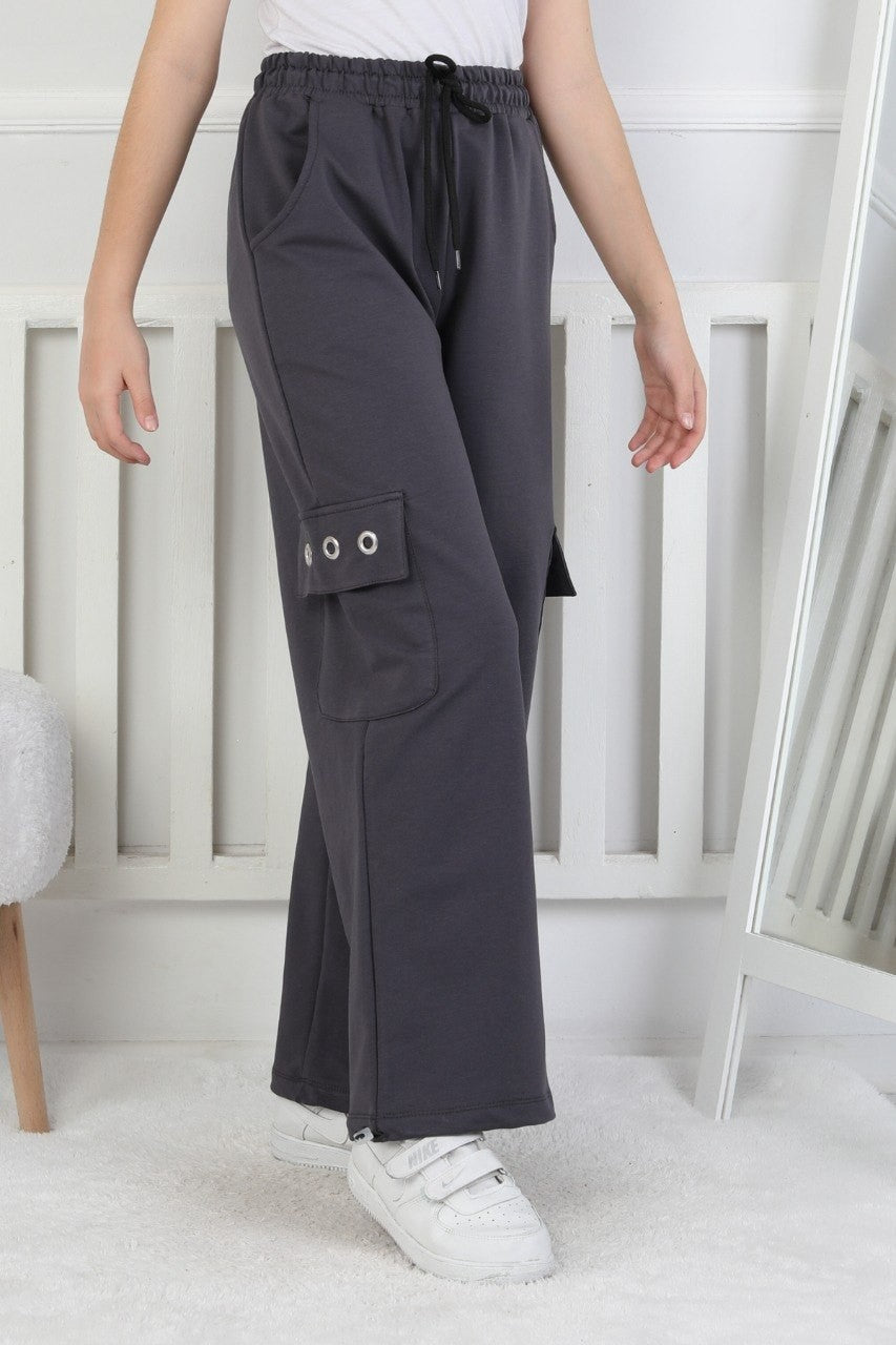 İki İplik Baskılı Kargo Çepli Kız Çocuk Eşofman Altı