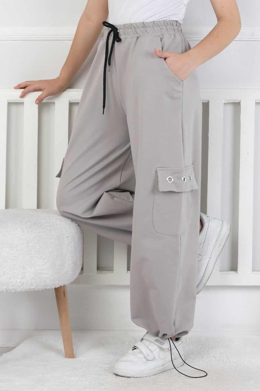 İki İplik Baskılı Kargo Çepli Kız Çocuk Eşofman Altı