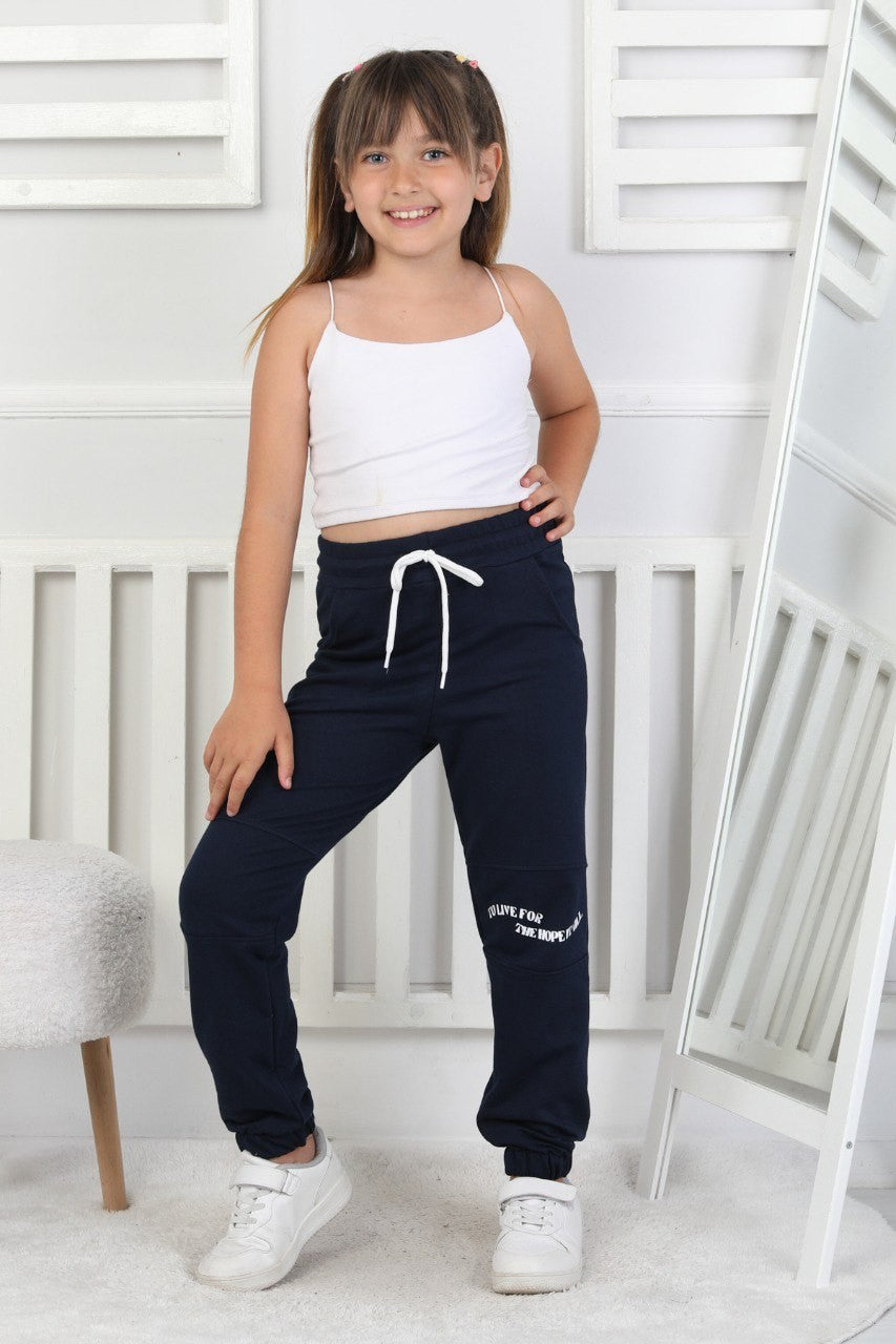 İki İplik Baskılı Kız Çocuk Lastikli Paça Eşofman Altı