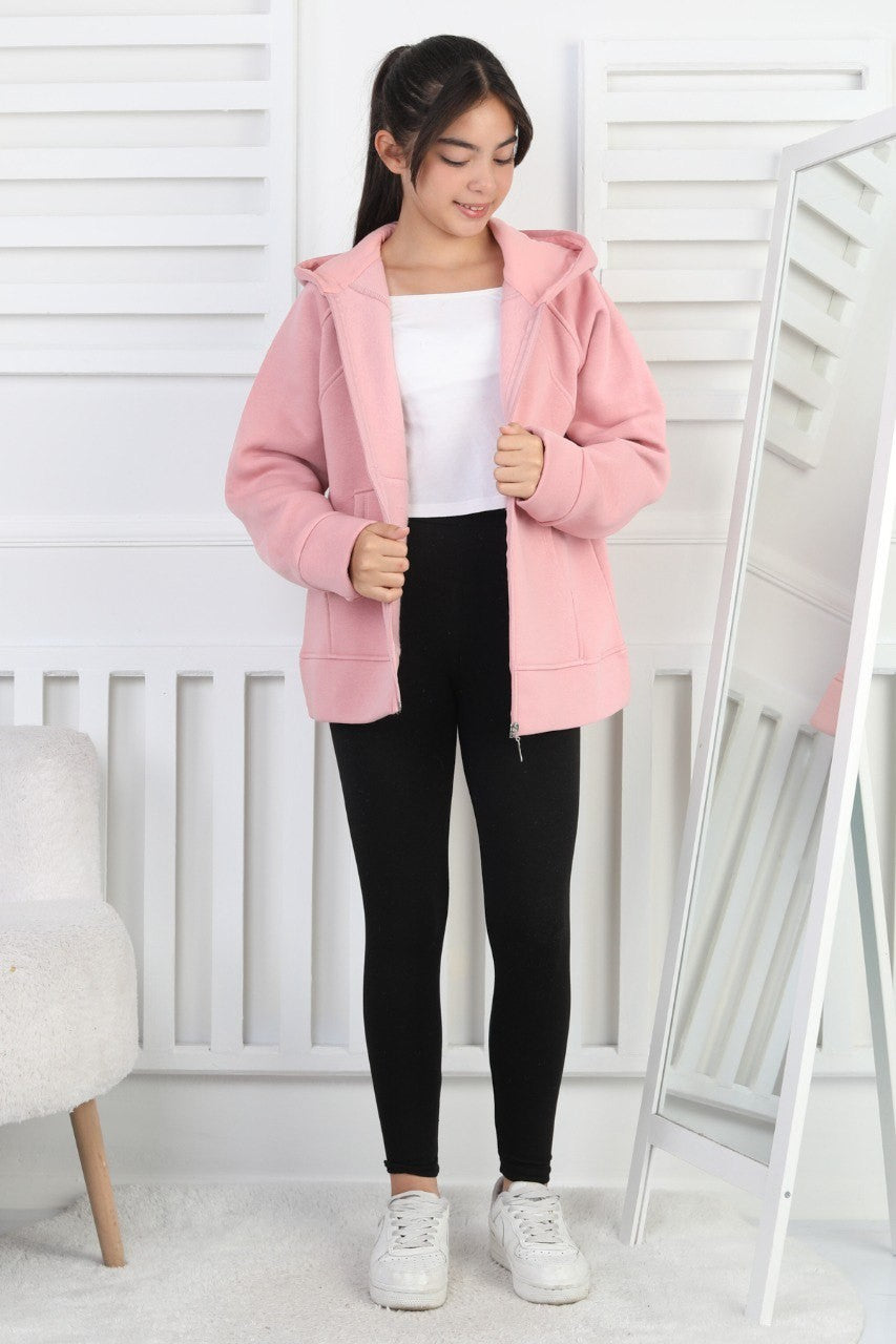 Üç İplik Şardonlu Kapşonlu Kız Çocuk Sweatshirt