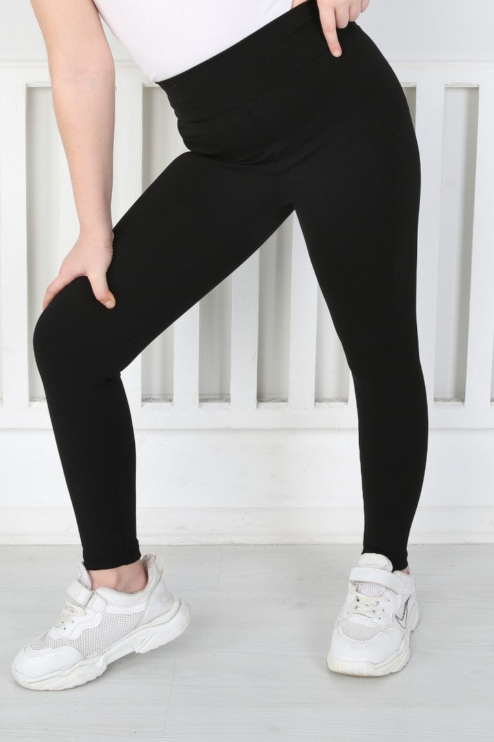 Dar Paça Birinci Kalite Fitilli Kumaş Siyah Kız Çocuk Günlük Tayt