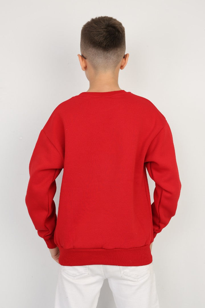 Üç İplik Şardonlu Baskılı Kanguru Cepli Erkek Çocuk Günlük Sweatshirt