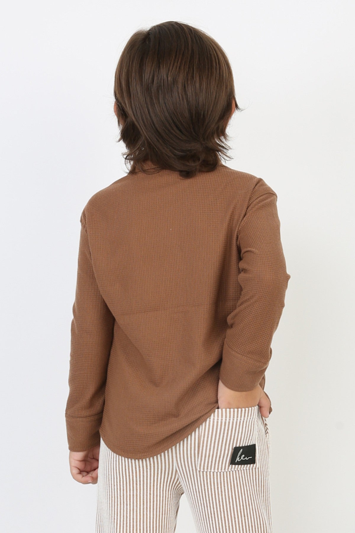 Erkek Çocuk Cepli Waffle Kumaş Likralı Rahat Şık Günlük Gömlek