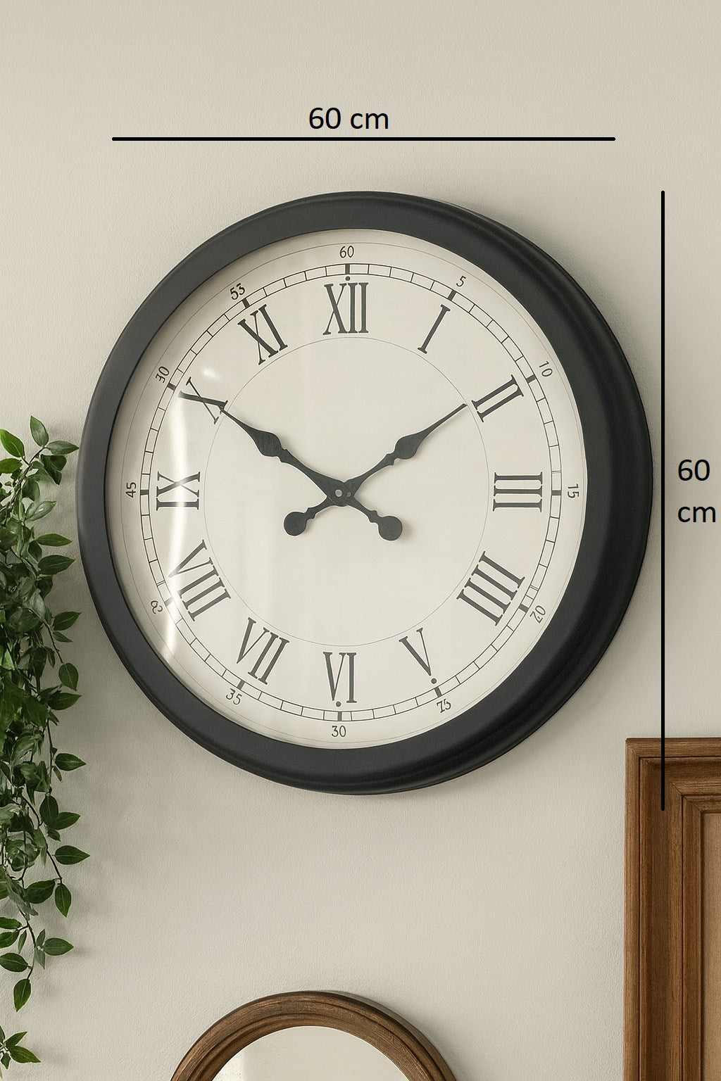 Zentime Siyah Roma Rakamlı Zarif 60 Cm Metal Duvar Saati
