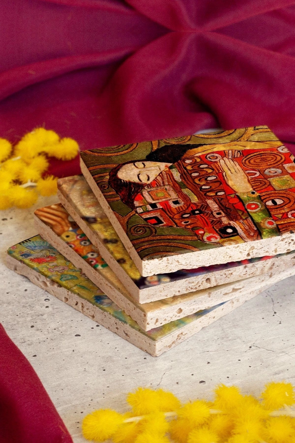 Gustav Klimpt 4'lü Taş Bardak Altlığı