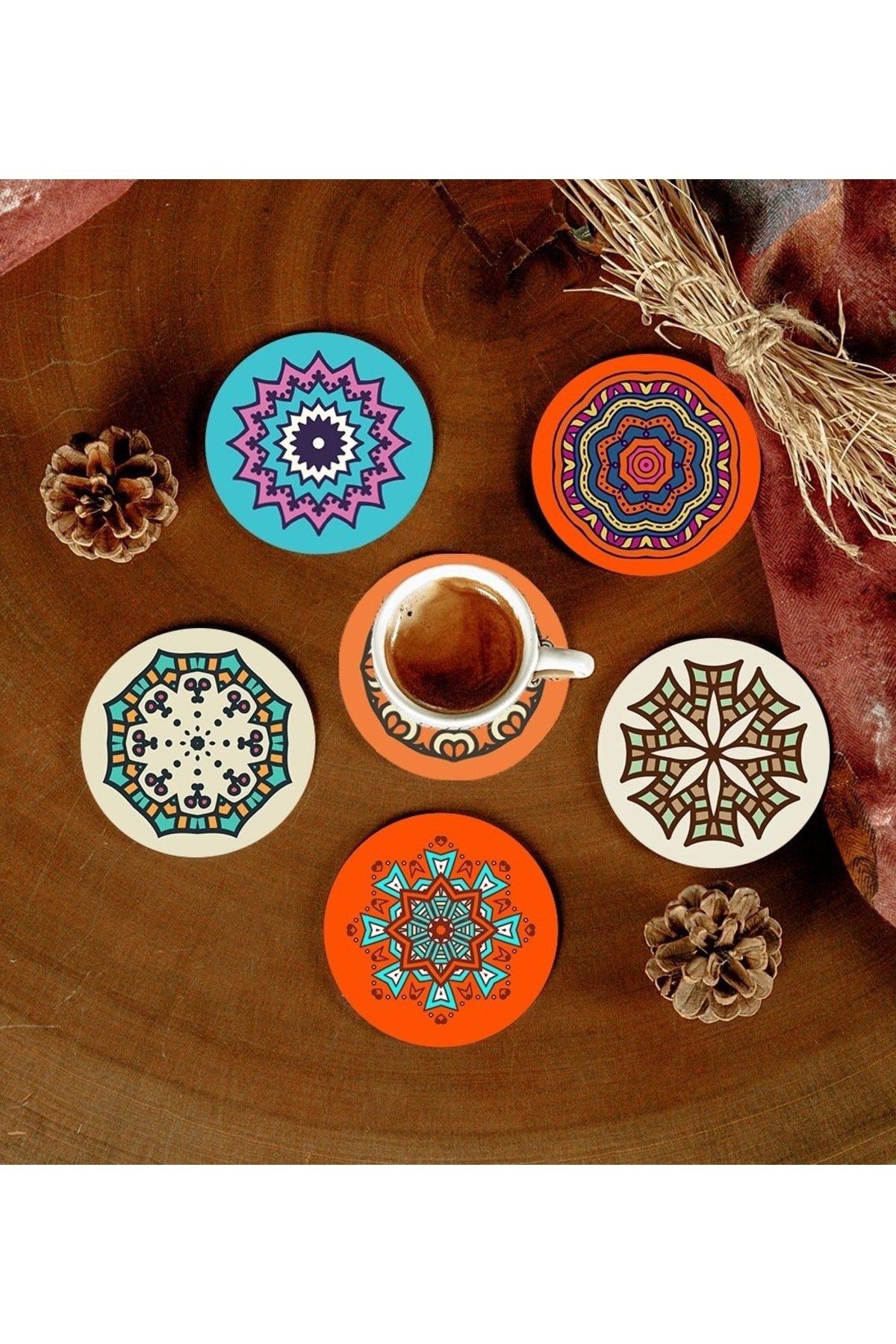 6 Adet Desenli Mdf Bardak Altlığı
