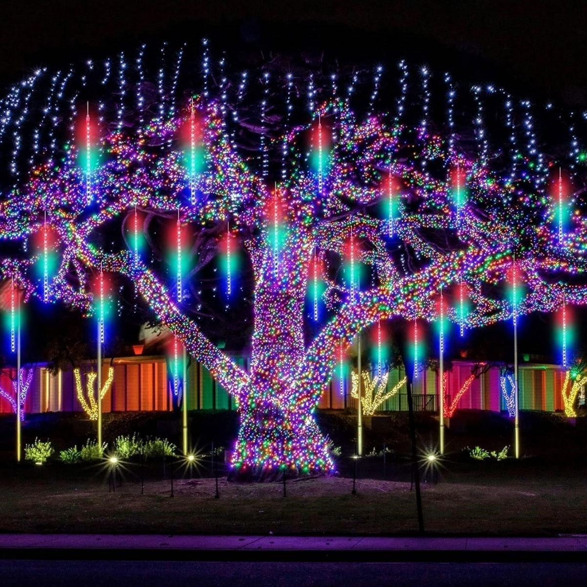 10'lu 45 CM Uzunluğunda Plastik Meteor 2m Kablo LED USB RGB Ağaç Işığı – Renk Değiştiren Asmalı Dekoratif Bahçe ve Dış Mekan Aydınlatması