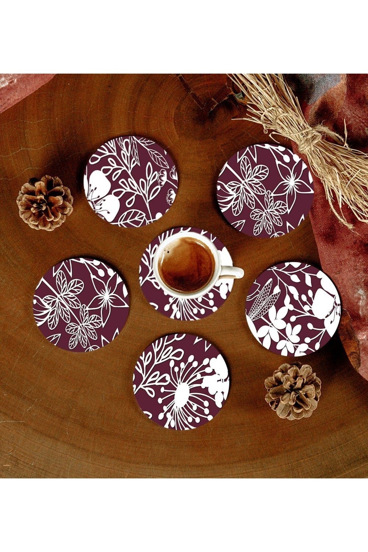 6 Adet Desenli Mdf Bardak Altlığı