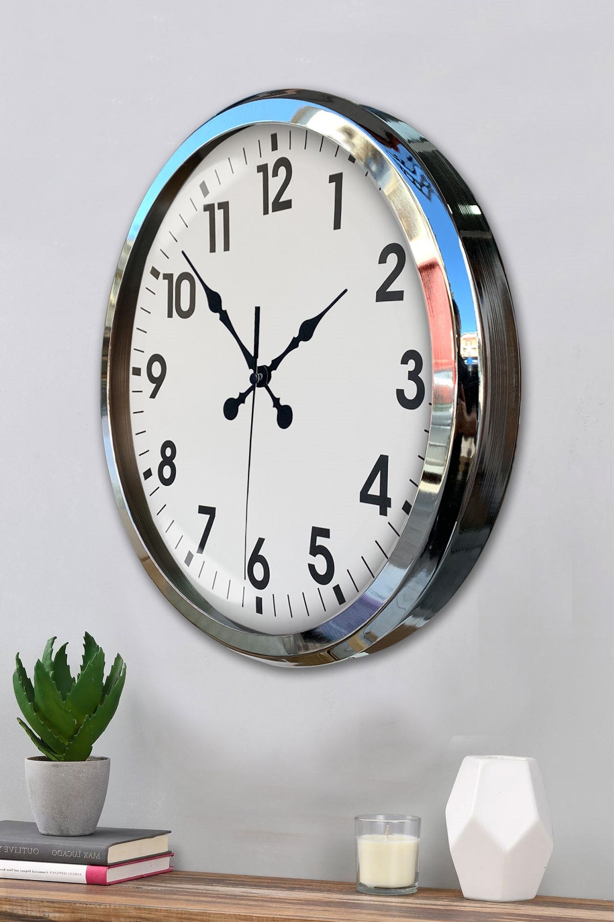 Zentime Krom Şıklık 52 Cm Metal Modern Duvar Saati