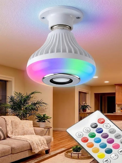 Bluetooth RGB LED Hoparlörlü Akıllı Ampul - Renkli Müzikli Lamba ve Kumanda