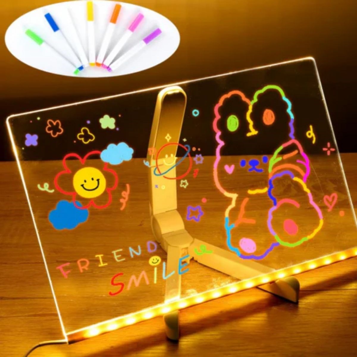 BUFFER® LED Işıklı Kendiliğinden Renkli Fosforlu Kalemli Dikdörtgen Yazı Panosu 20x30 cm