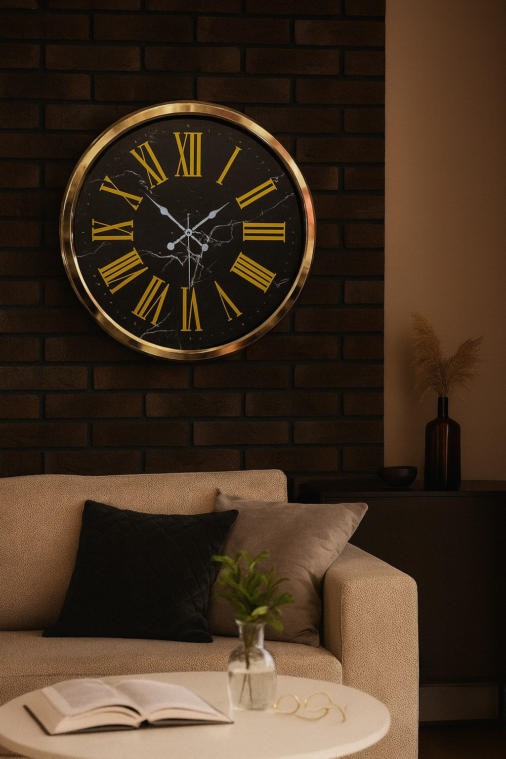 Zentime Black Marble Gold 52 Cm Metal Duvar Saati