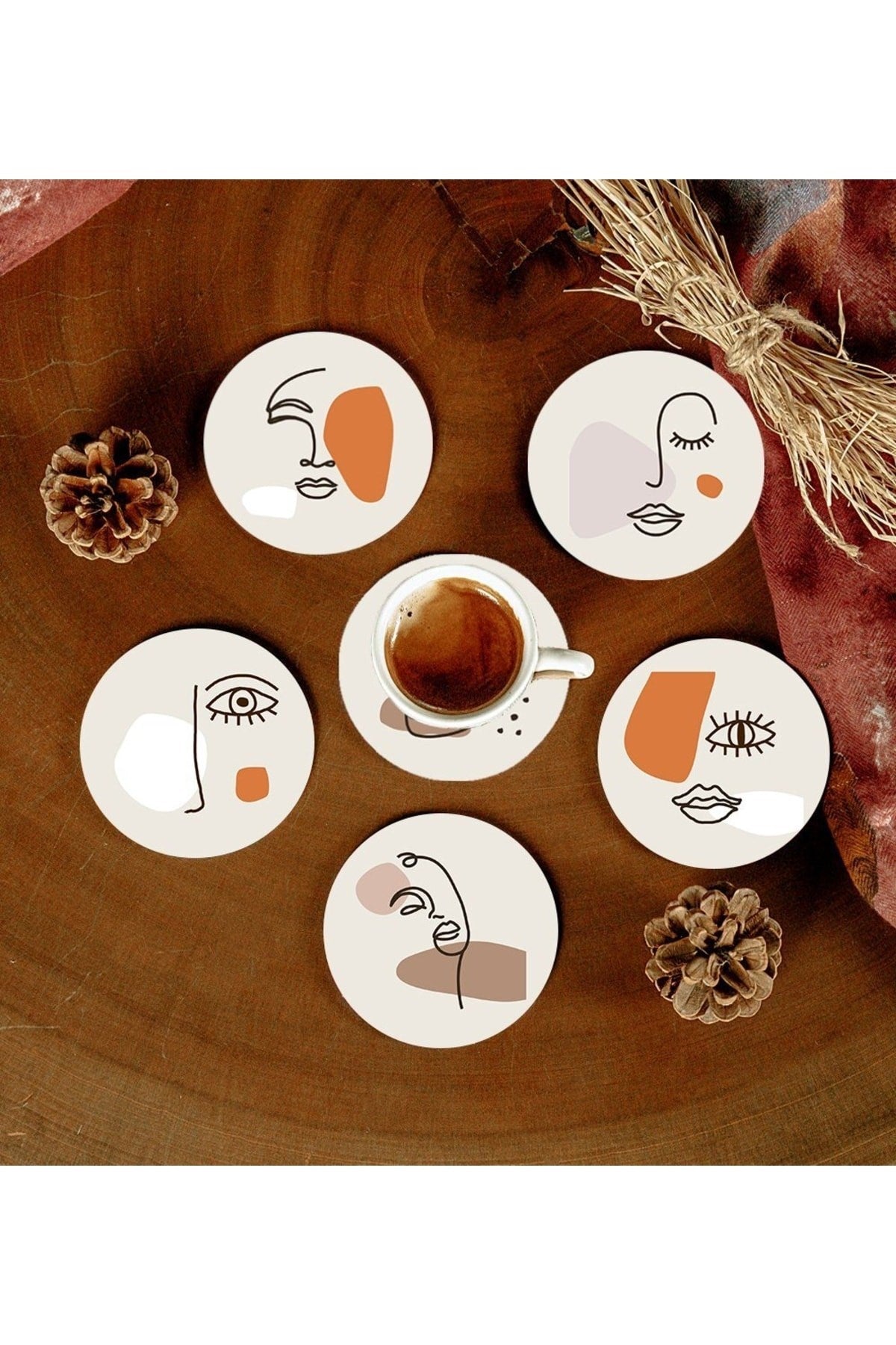 6 Adet Desenli Mdf Bardak Altlığı