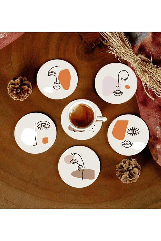 6 Adet Desenli Mdf Bardak Altlığı