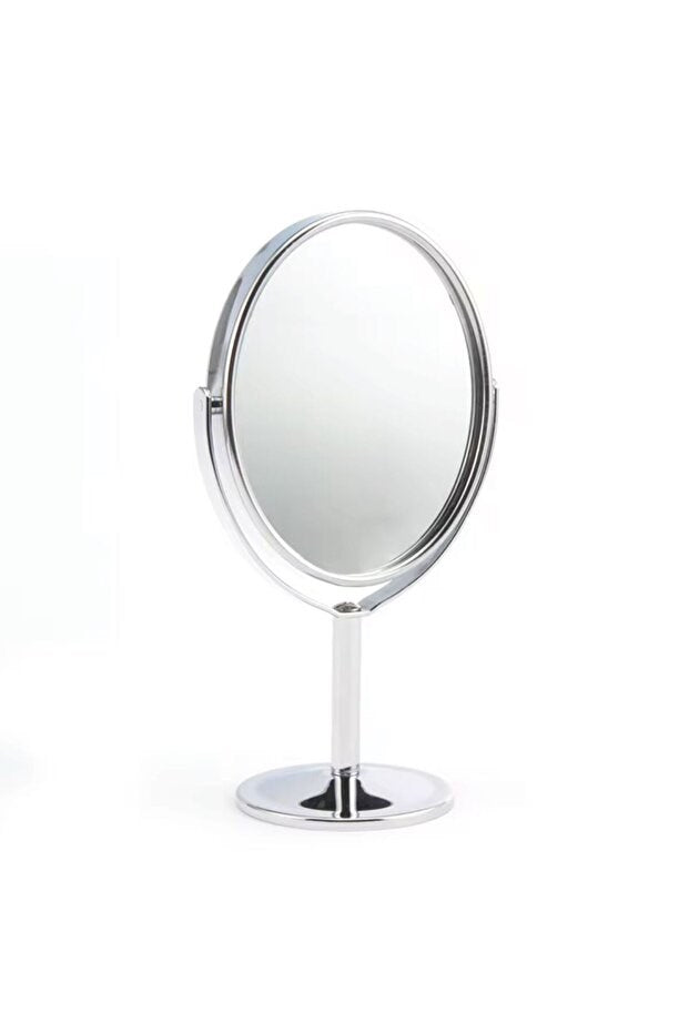 SONX Oval Masaüstü Ayaklı 360° Dönebilen, İşyeri, Seyahat İçin Mini Krom Ayna 15X25CM