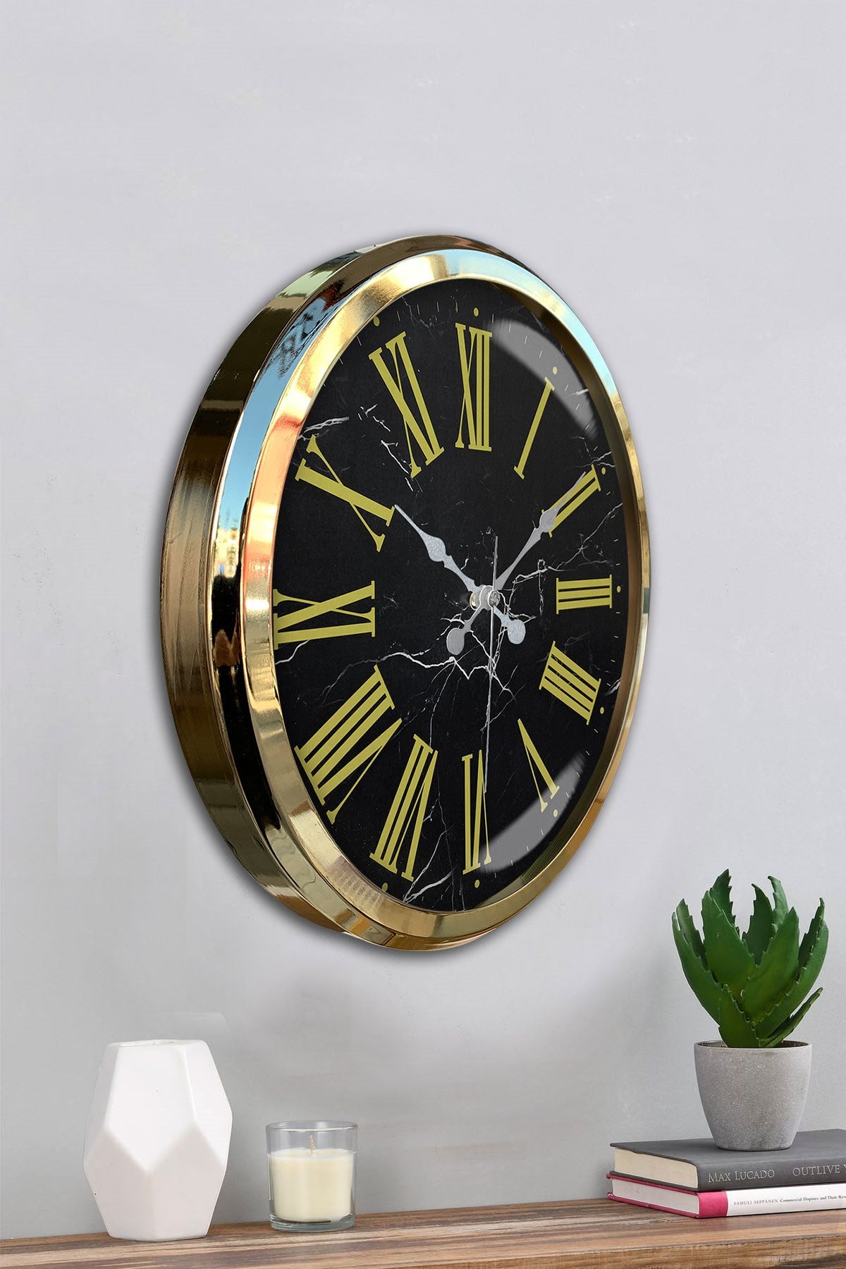 Zentime Black Marble Gold 52 Cm Metal Duvar Saati