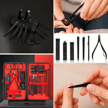 BUFFER® 24 Parça Kendiliğinden Deri Çantalı Seyahat Tipi Manikür Pedikür Seti