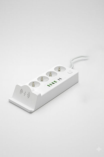 4'lü Akım Korumalı Priz 2 METRE ve Masaüstü Şarj İstasyonu 15W Kablosuz Şarj Standı Type-C Hızlı Şarj Çıkışı