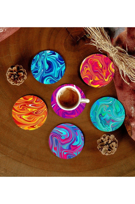 6 Adet Desenli Mdf Bardak Altlığı