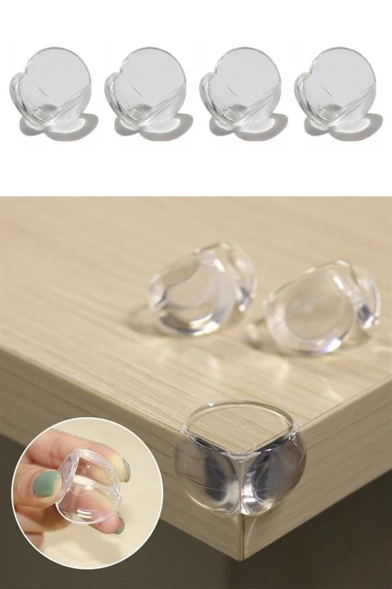 BUFFER® Bebek Çocuk Yumuşak ve Esnek Dairesel Şeffaf Yapışkanlı Güvenlik Köşe Koruyucu (4 Adet)