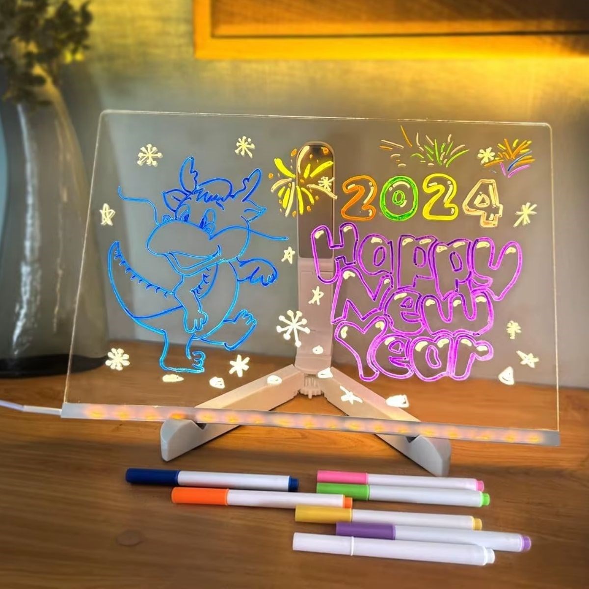 BUFFER® LED Işıklı Kendiliğinden Renkli Fosforlu Kalemli Dikdörtgen Yazı Panosu 20x30 cm