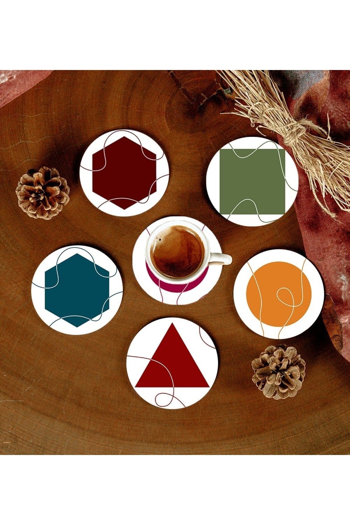 6 Adet Desenli Mdf Bardak Altlığı