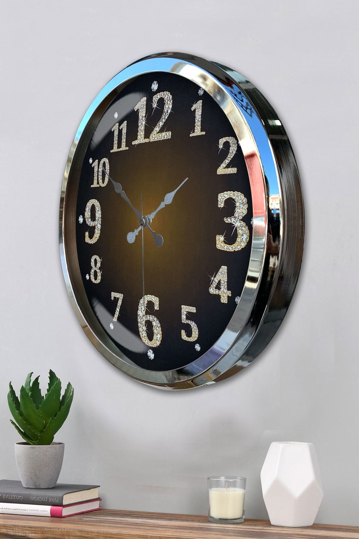 Zentime Krom Işıltılı Zaman 52 Cm Metal Duvar Saati