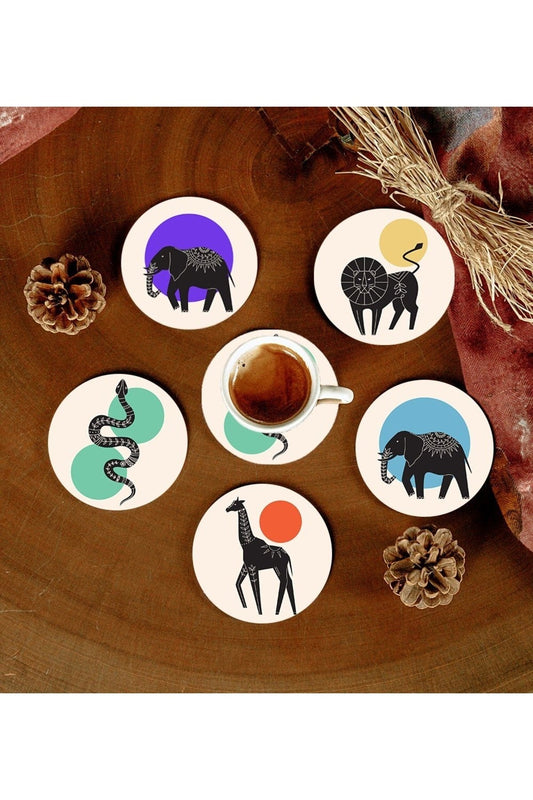 Desenli Mdf Bardak Altlığı 6 Adet