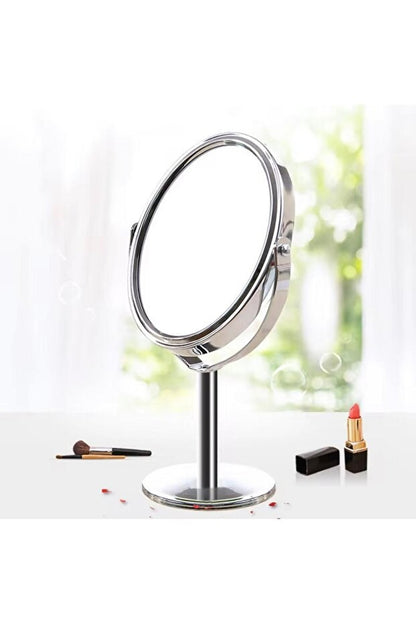 sonx Oval Masaüstü Ayaklı 360° Dönebilen çift taraflı büyüteçli krom ayna 18X10cm
