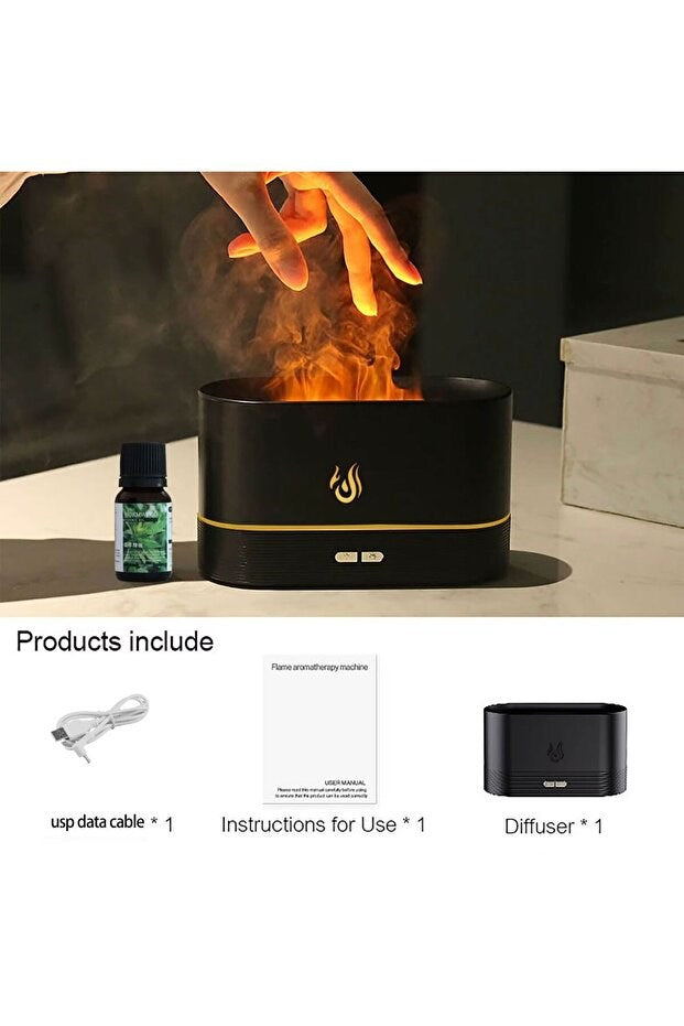 Alev Efektli Ultrasonik Hava Nemlendirici – Sessiz, Otomatik Kapanma, LED Işıklı Aroma Difüzör