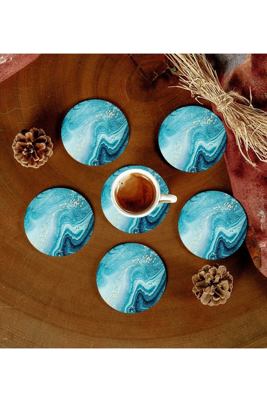 6 Adet Desenli Mdf Bardak Altlığı