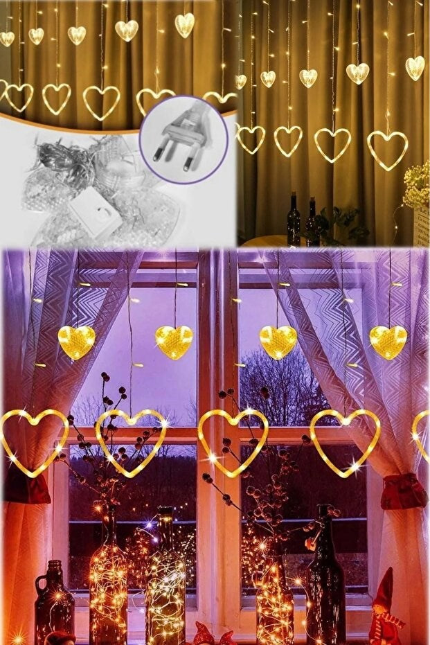 Asılabilir Sarkım Ledli Kalpli Modlu Dekoratif Ev Oda Bahçe Aydınlatma Sarkıtma Ledi