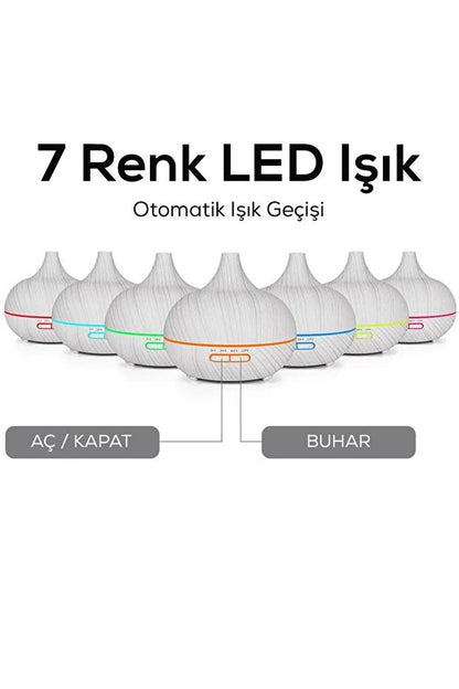 Aroma Difüzör Gece Işığı BEYAZ PARKE DESEN 7 Led Nemlendirici Kumandalı 550 ml Buhar Makinesi