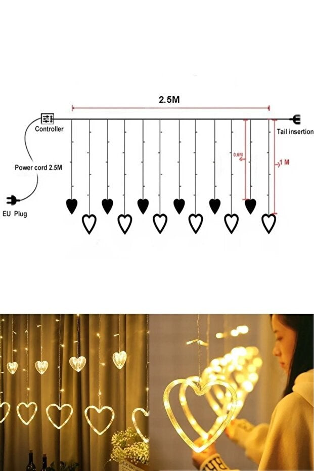 Asılabilir Sarkım Ledli Kalpli Modlu Dekoratif Ev Oda Bahçe Aydınlatma Sarkıtma Ledi
