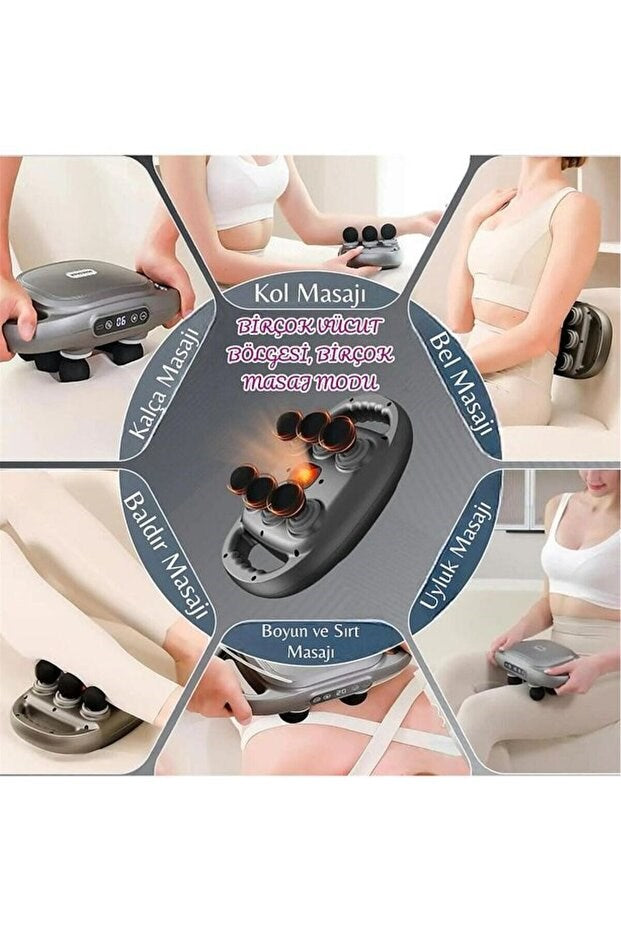 Şarjlı Geliştirilmiş 6 Başlıklı Fonksiyonlu Masaj Aleti 2000 mAh Masaj Tabancası