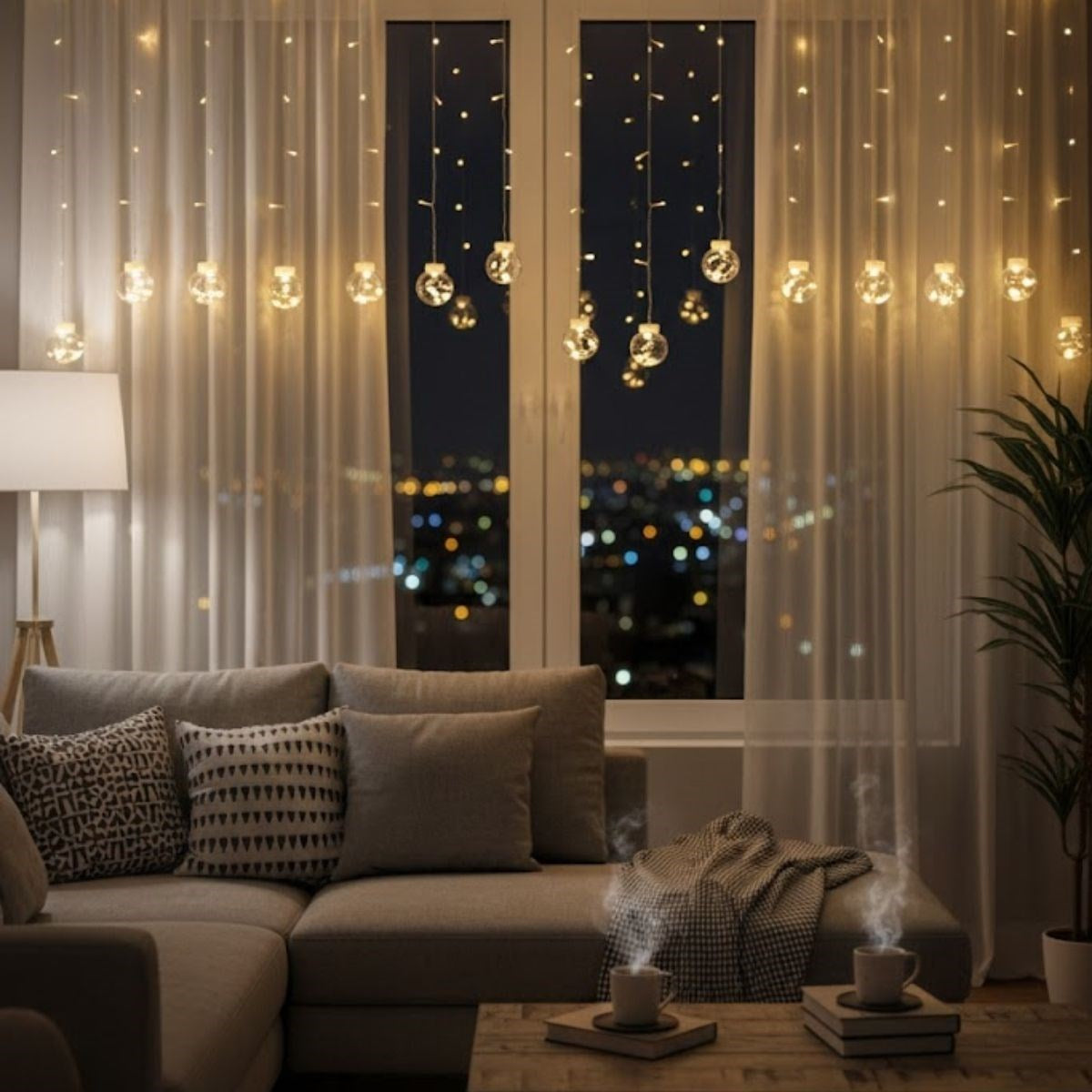 10 Sarkıtlı Kumandalı Dekoratif Top İçi Mini Toplu LED Günışığı Rengi Dekoratif Aydınlatma