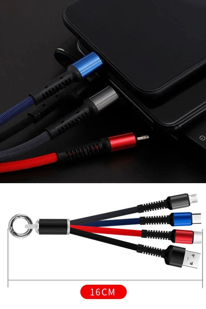 BUFFER® Işıklı Anahtarlık Model 3 in 1 USB Çıkışlı MİKRO,TYPE-C ve İphone Uyumlu Şarj Kablosu