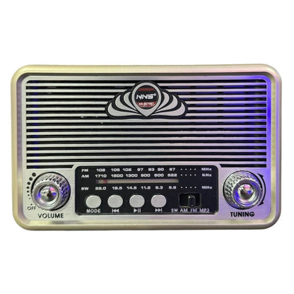 BUFFER® Küçük Boy Retro, Nostaljik, Ahşap Tasarım Bluetooth Hoparlörlü, Şarjlı, Taşınabilir Yanı LED Işıklı FM/AM Destekli Radyo NS6675