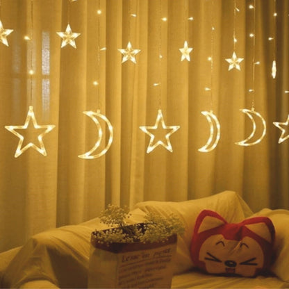 Ay ve Yıldız Figürlü Kumandalı 12 Sarkıtlı 120 LED Dekor Işık – Dekoratif Ortam ve Masaüstü Aydınlatması