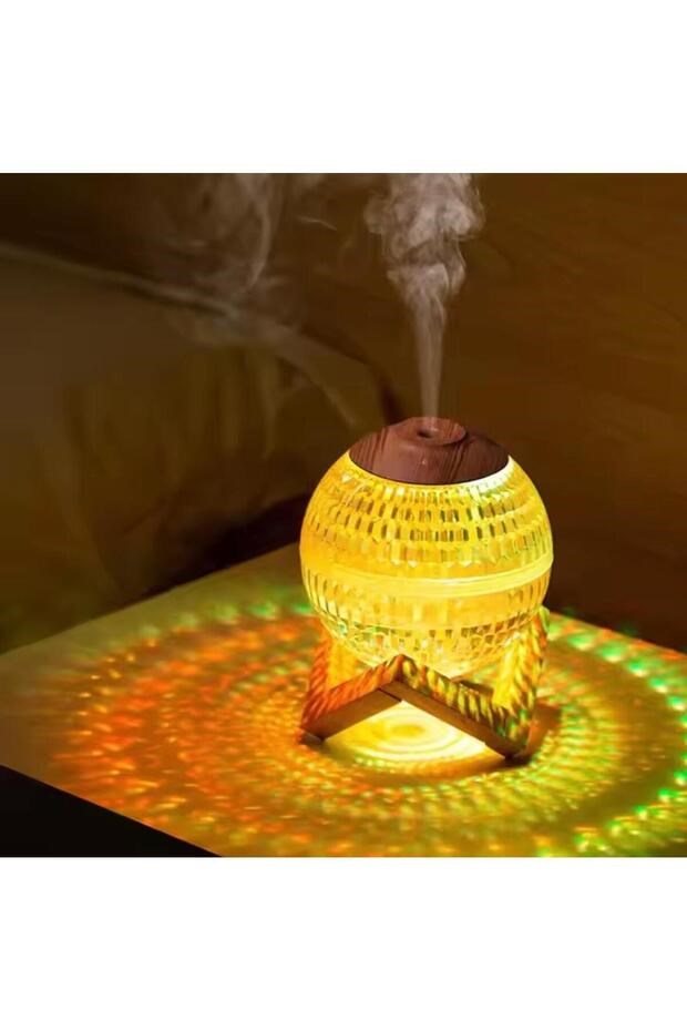 sonx Renkli Kristal Küre Tasarımlı LED Işıklı Hava Nemlendirici – Sessiz Çalışma ve Ahşap Desenli Kapak